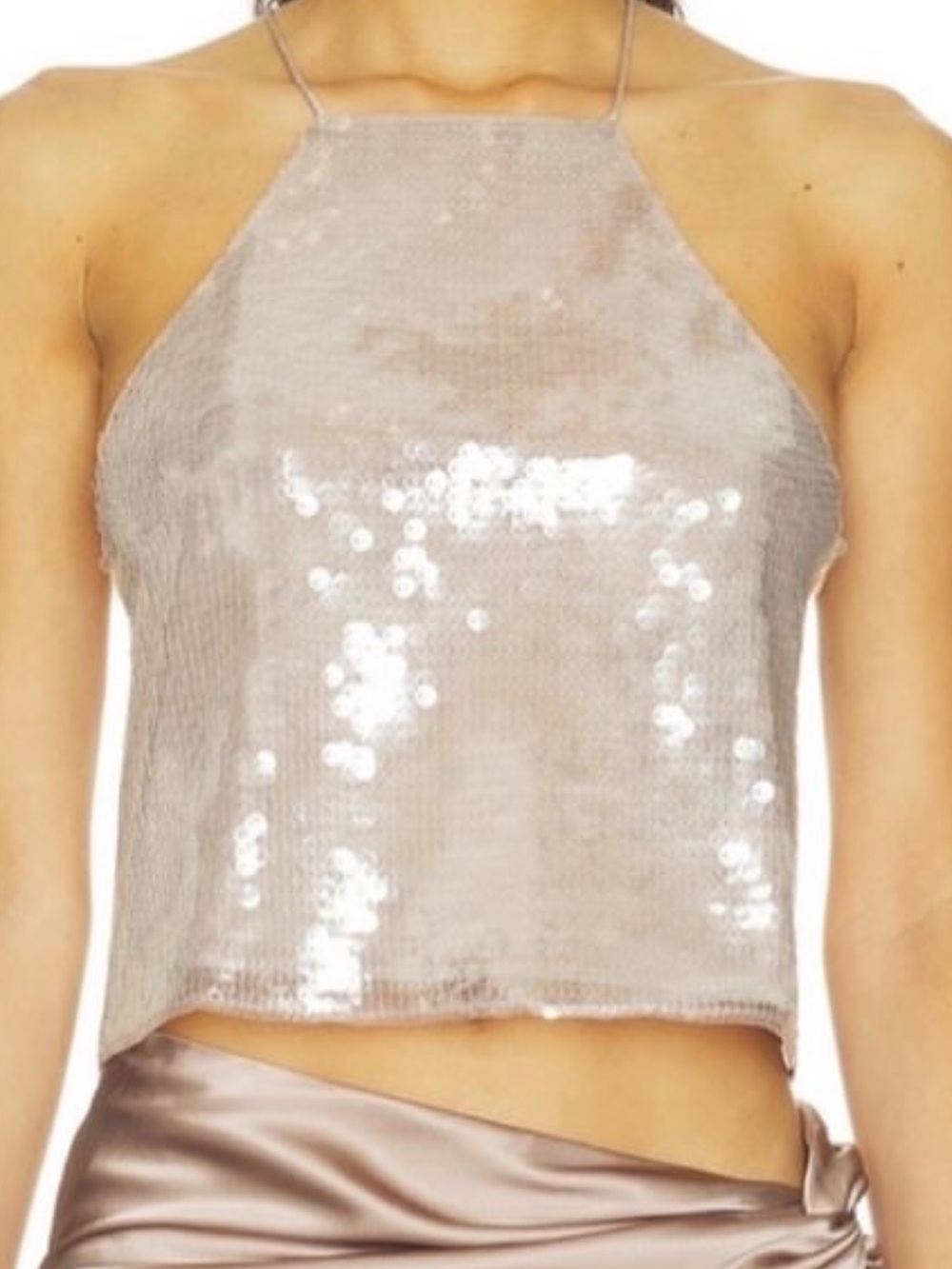 Retrofete Sequin Halter Crop Top in Light Champagne